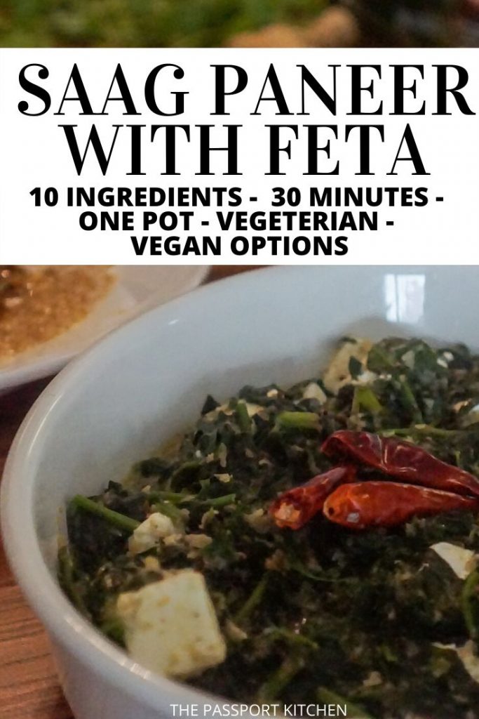 This easy one pot Indian meal takes traditional saag paneer and replaces the paneer with feta cheese. This 30 minute Indian main dish can be made vegan or vegetarian. This saag feta 'paneer' is the perfect easy to make Indian main dish for vegetarians, vegans, and meat eaters alike!