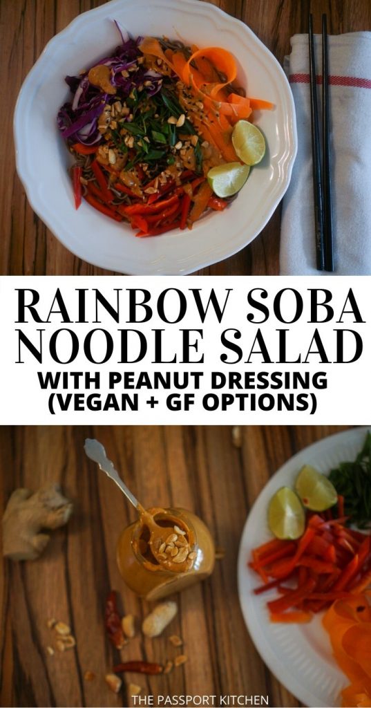 Want to prepare a dreamy vegan noodle salad for two? This 20-minute vegan soba noodle salad with peanut sauce dressing will impress vegans and meat-eaters alike. Colorful with purple cabbage, carrot ribbons, green onion, and red bell pepper, this soba noodle salad with Thai peanut sauce is vegan and easily adapted to be gluten-free.