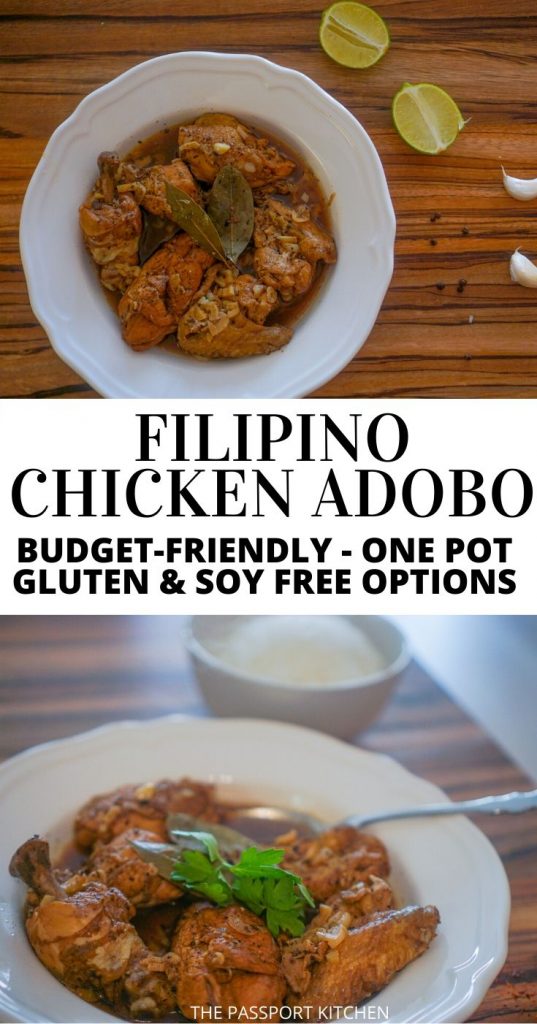 Want to learn to cook a traditional Filipino dish? Filipino food doesn't get any more authentic than chicken adobo! This soy-vinegar-garlic glazed Filipino chicken stew is considered the national dish of the Philippines. Better yet, it's a budget-friendly meal, it freezes well, it can be made in less than an hour, and it's a one pot meal! Check out my traditional Filipino chicken adobo recipe, given to me by my stepmother!