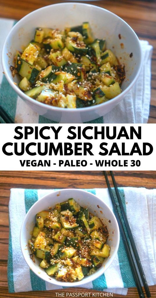 Want to make a tasty Chinese cucumber salad? This spicy Sichuan cucumber salad with plenty of garlic is healthy and delicious and is made in just a few minutes! This spicy cucumber salad is naturally vegan and can be adapted to make Whole 30 approved or paleo by swapping the soy for coconut aminos and using a compliant chili oil.