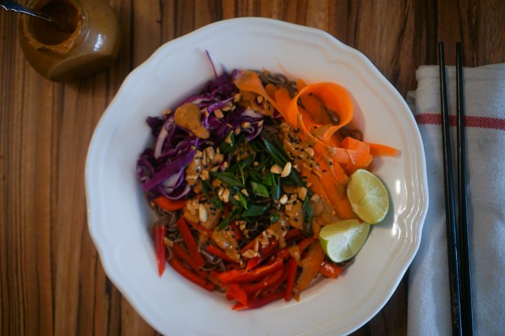 Rainbow Vegan Soba Noodle Salad with Peanut Dressing