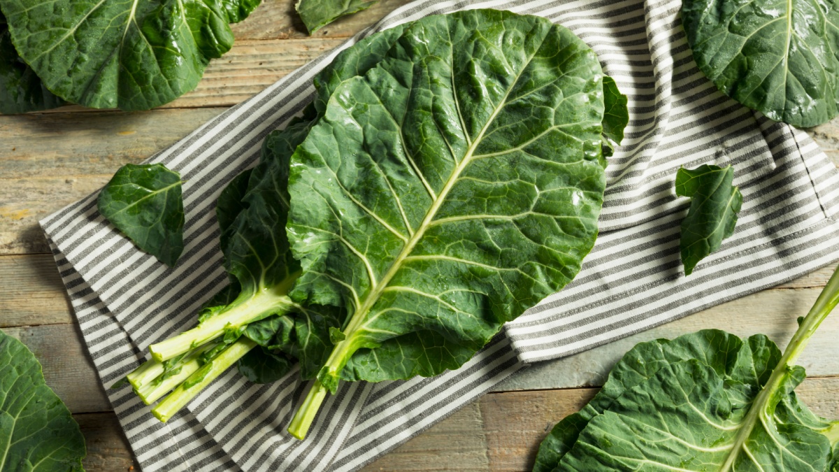 Raw Green Organic Collard Greens Ready to Cook.