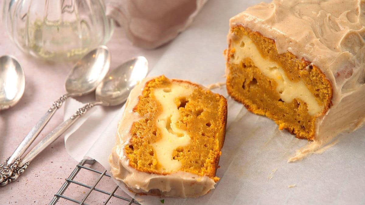 Frosted Pumpkin Cream Cheese Bread.