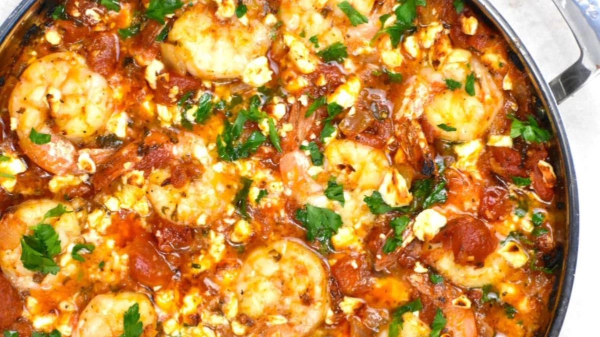 Shrimp Saganaki (Greek Shrimp with Tomatoes & Feta).