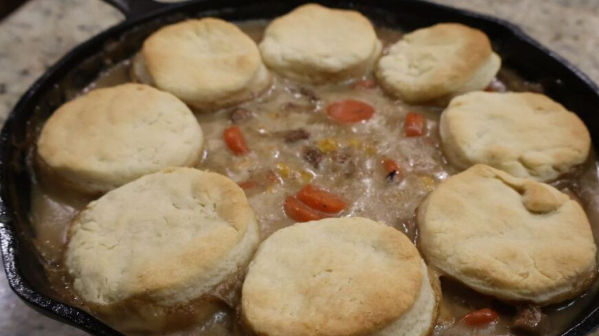 Southern Biscuit Pot Pie Recipe in the Cast Iron.