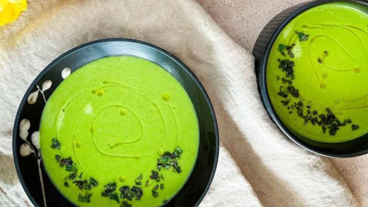 Asparagus Potato Soup with Leeks, Peas, and Mint.