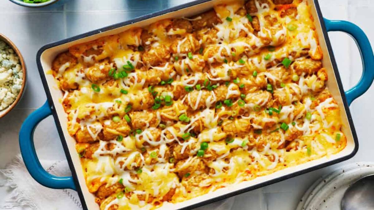 Buffalo Chicken Tater Tot Casserole Recipe.