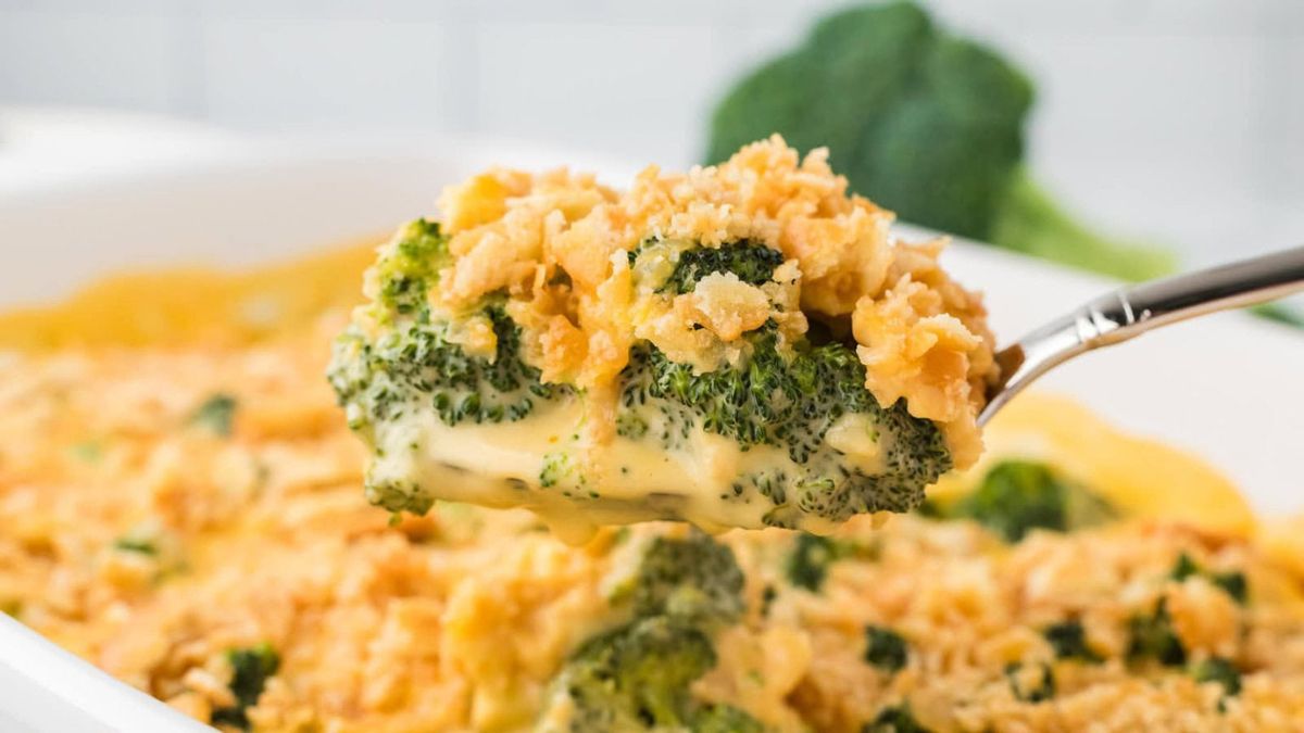 Cheesy Broccoli Casserole with Velveeta.
