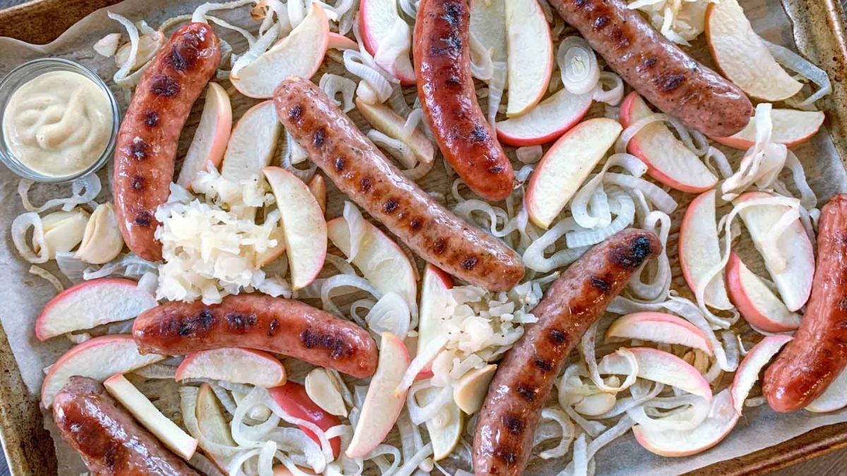 Chicken Apple Sausage Sheet Pan Dinner.