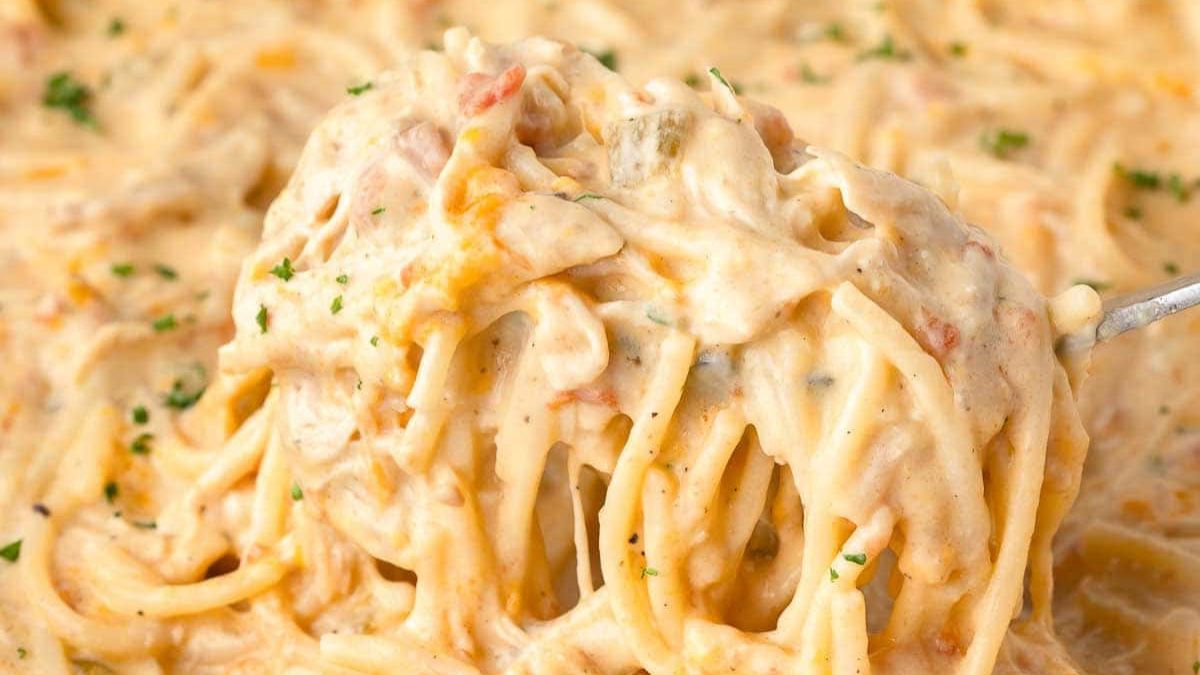 Chicken Spaghetti with Rotel.