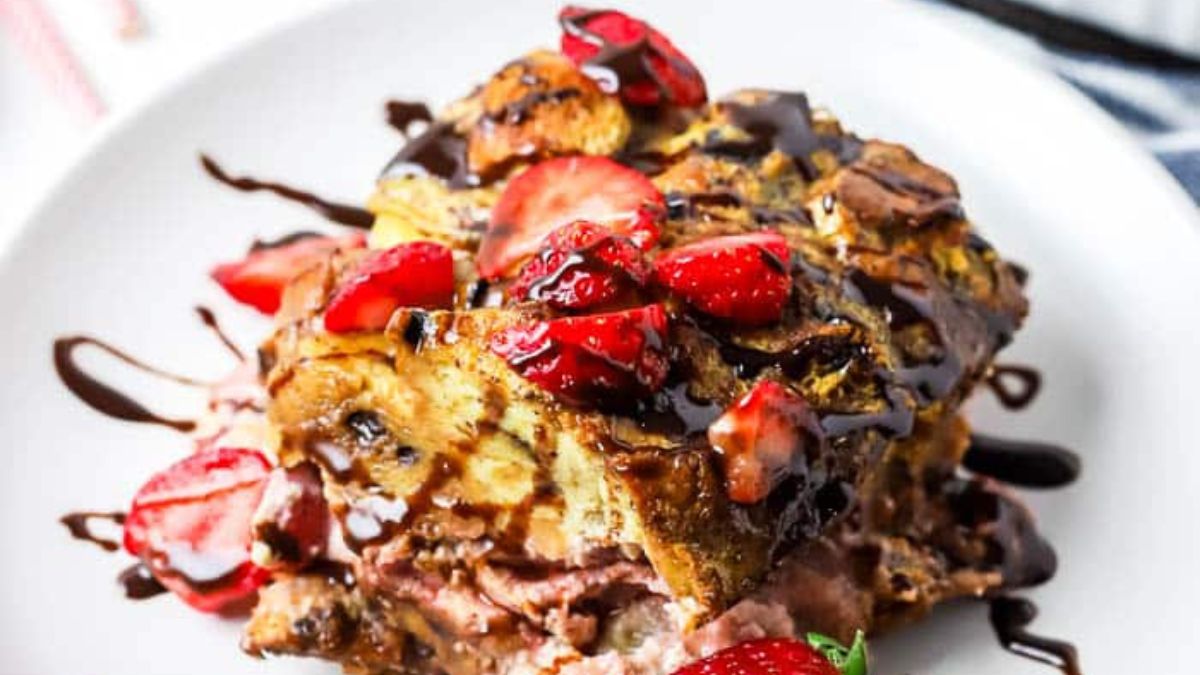 Chocolate Strawberry French Toast Casserole.