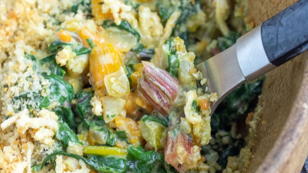 Creamy Dairy-Free Swiss Chard and Butternut Squash Gratin.