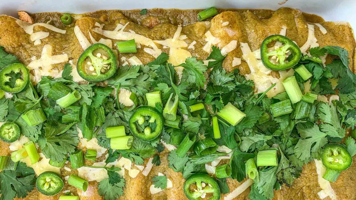Creamy Green Chile Chicken Enchiladas.