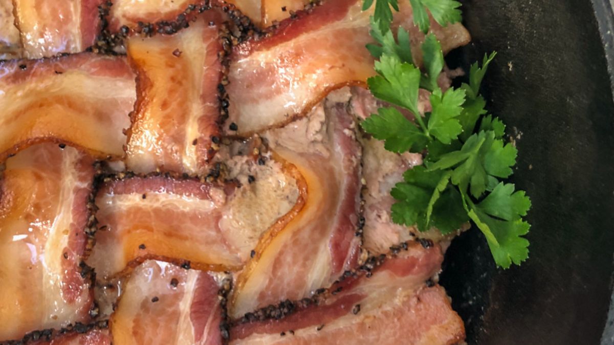 Dutch Oven Peppered Bacon Meatloaf.