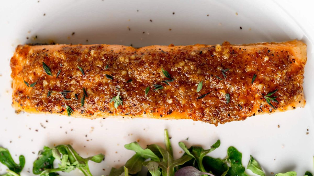 Easy Baked Honey Mustard Salmon Recipe With Dijon Glaze.