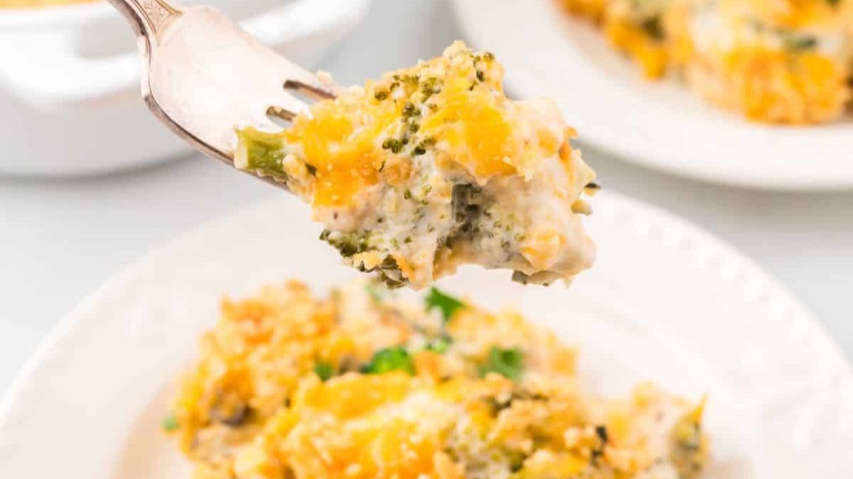 Easy Broccoli Cheese Casserole with Ritz Crackers.