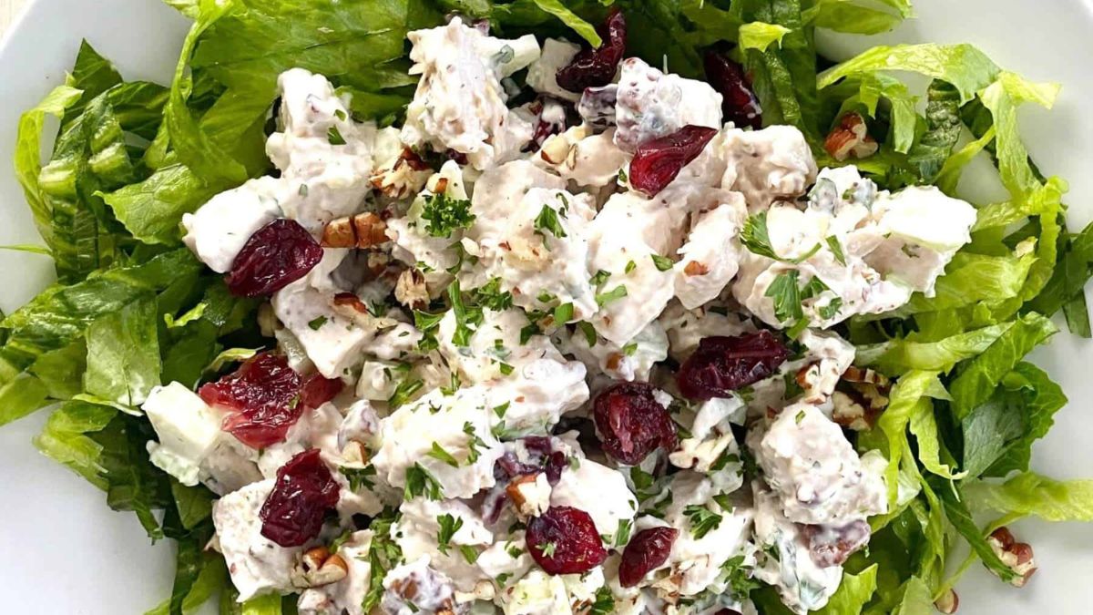 Easy Cranberry Chicken Salad with Toasted Pecans.