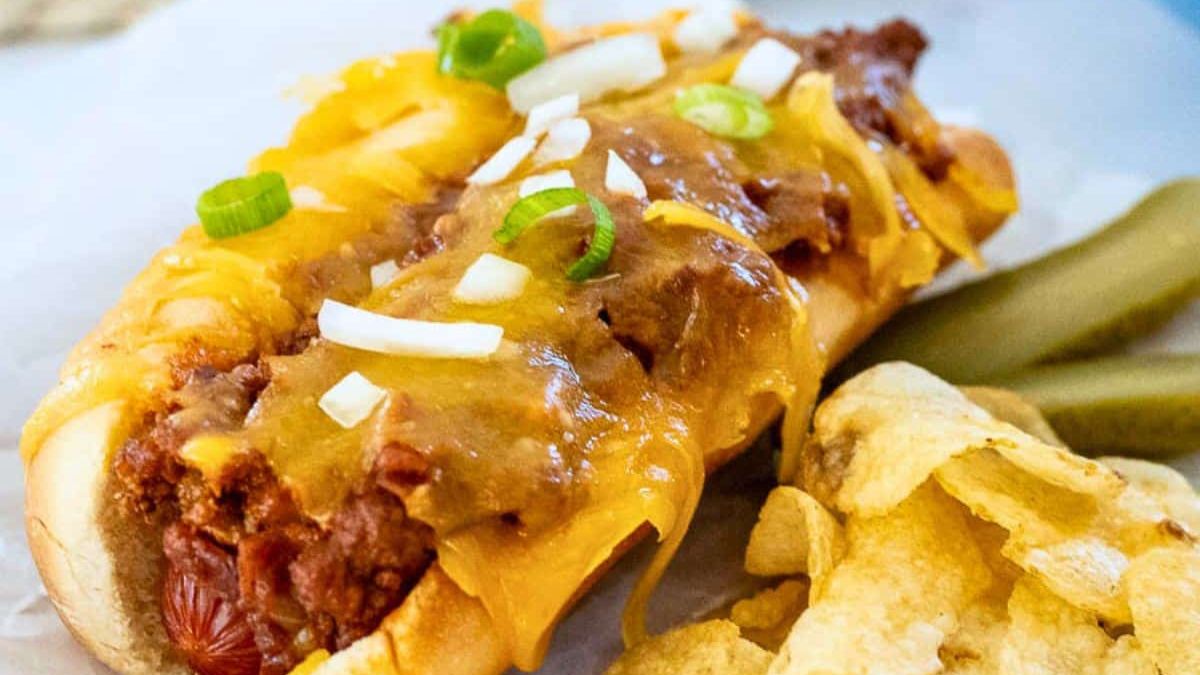 Easy Oven Baked Chili Dogs with Cheese Recipe.