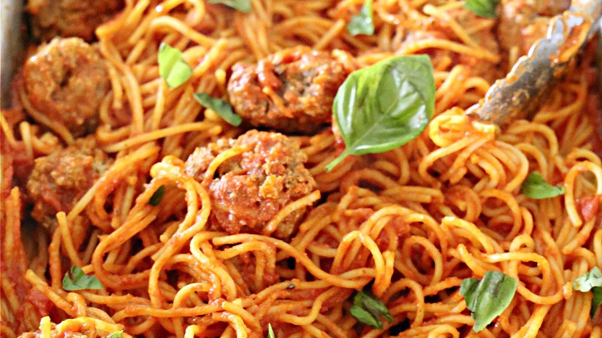 Easy Oven-Baked Spaghetti and Meatballs.