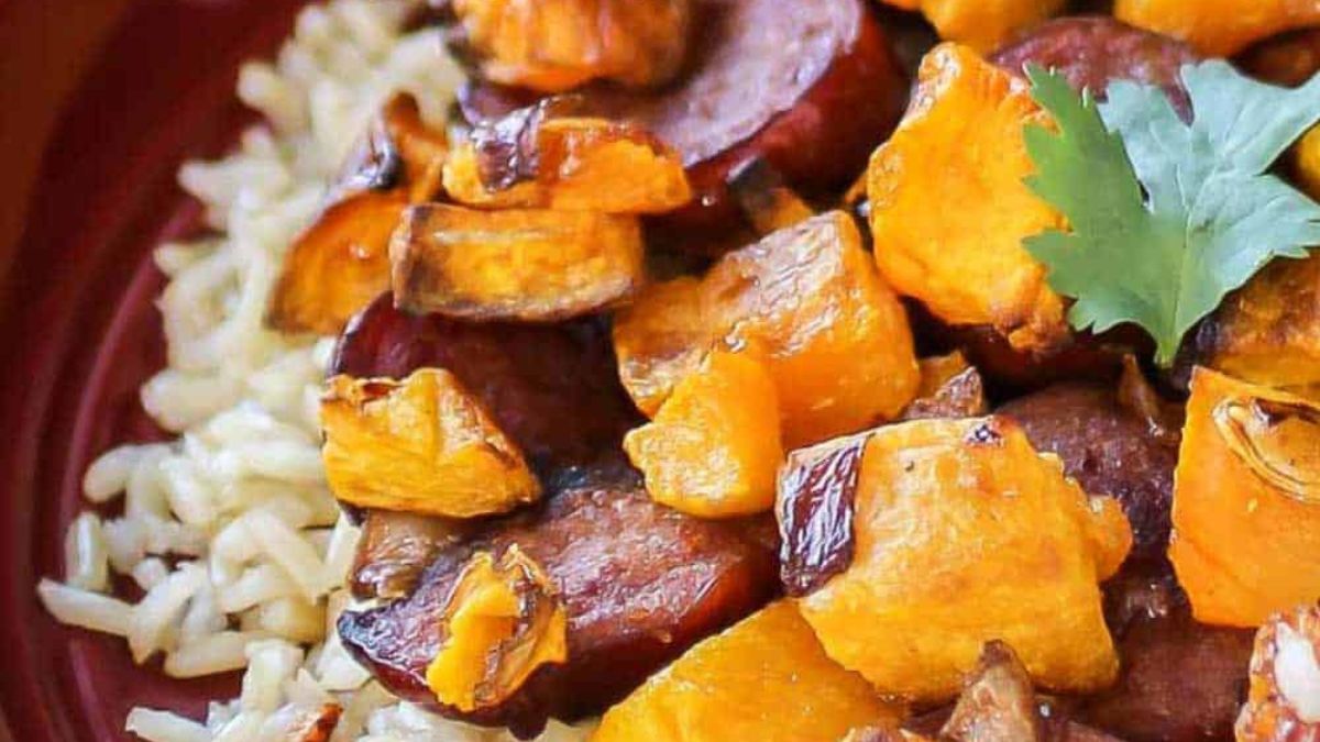 Easy Sheet Pan Butternut Squash and Sausage.