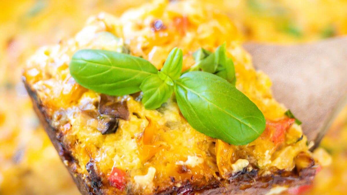 Easy Vegetarian Tater Tot Breakfast Casserole.