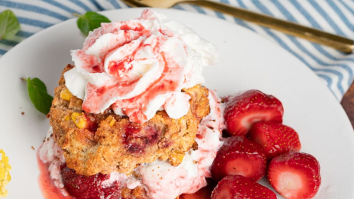 Gluten-Free Strawberry Shortcake with Sweet Corn Biscuits.