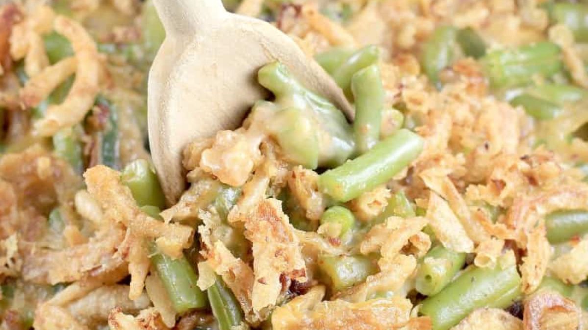 Grilled Green Bean Casserole with Bacon.