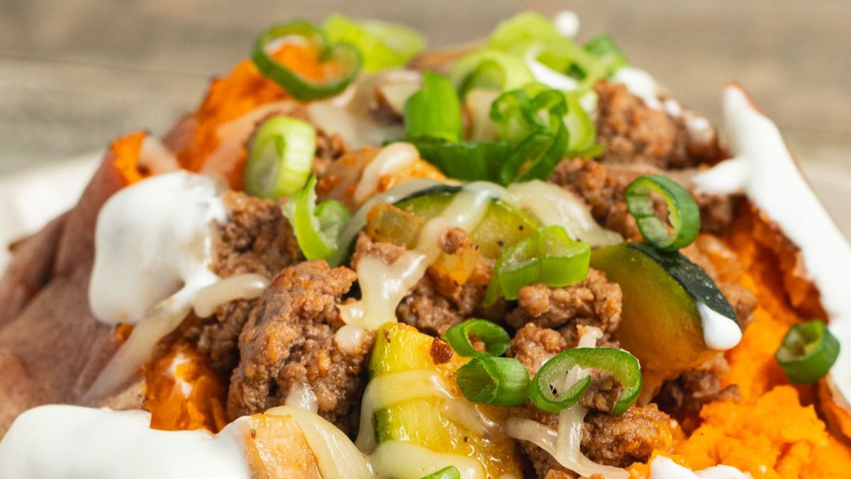 Ground Beef Stuffed Sweet Potatoes.