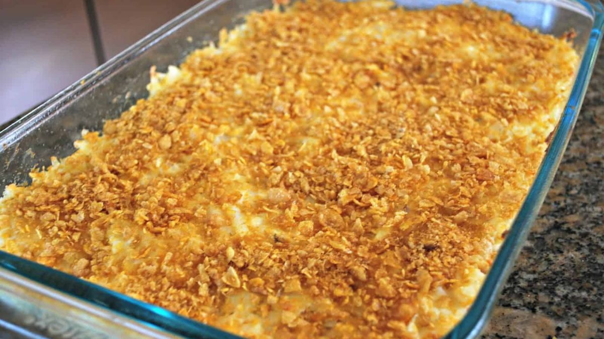 Hash Brown Casserole with Corn Flakes.