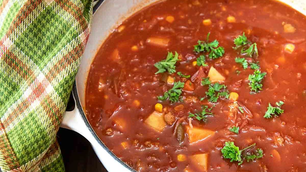 Hearty Ground Beef Vegetable Soup.