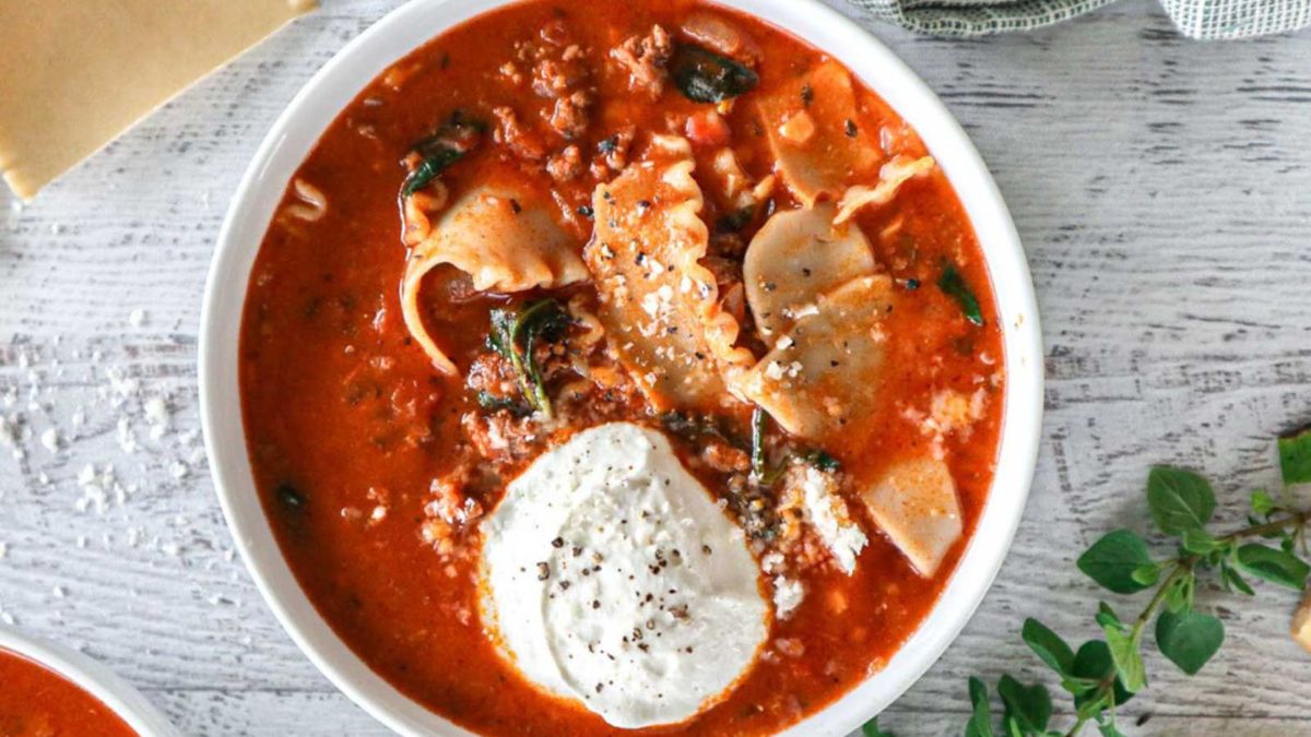 One Pot Lasagna Soup With Cottage Cheese.