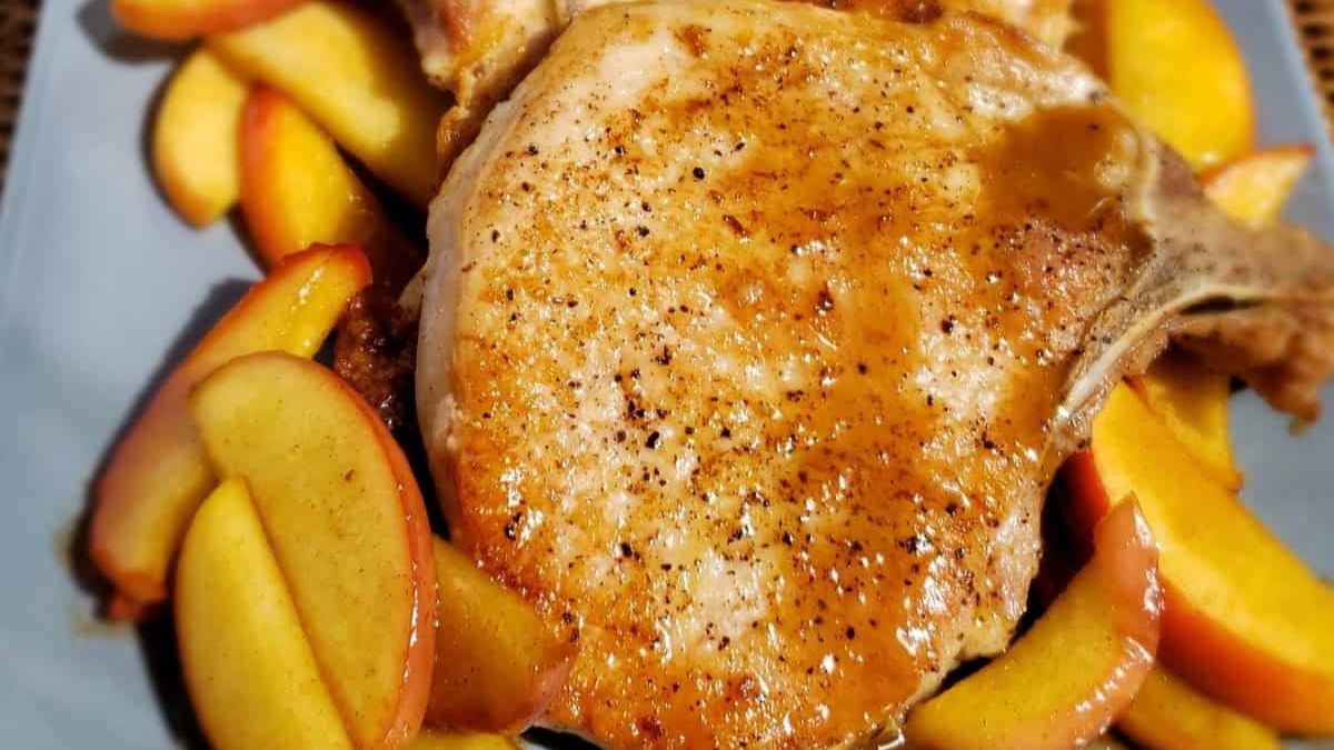 Pan-Seared Pork Chops and Fried Cinnamon Apples.