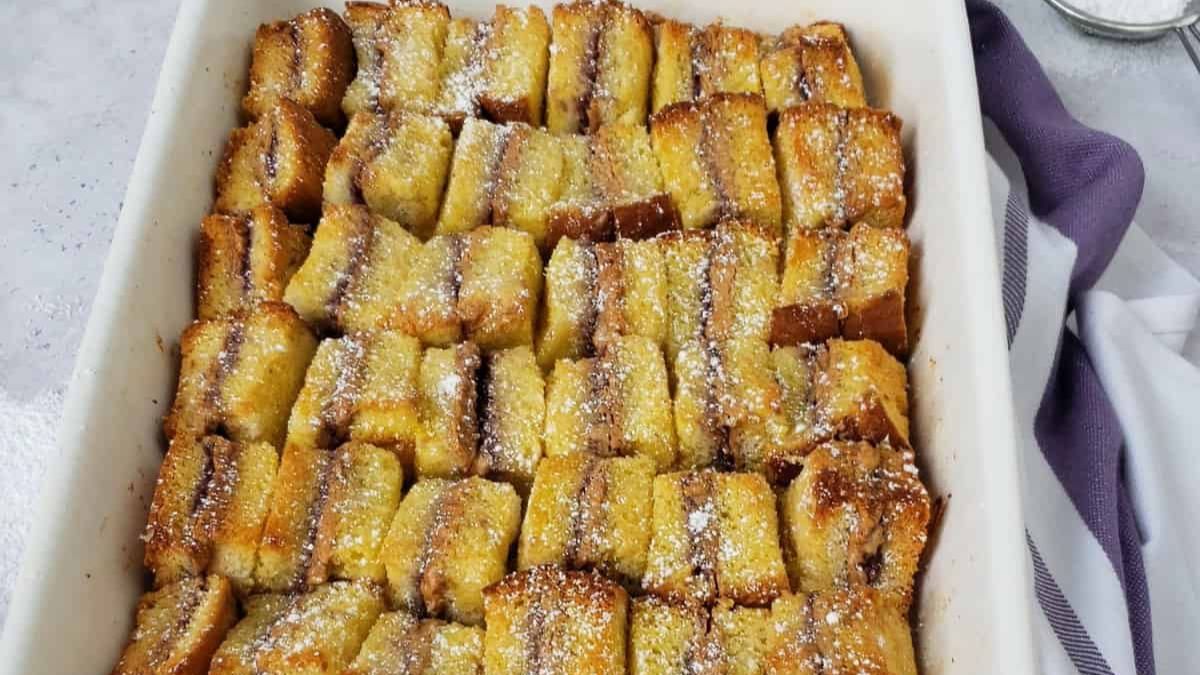 Peanut Butter and Jelly French Toast Casserole.