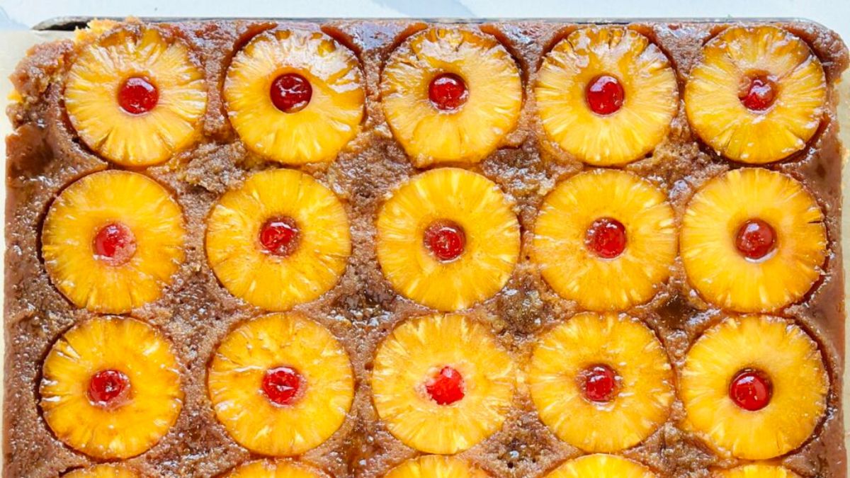 Pineapple Upside Down Sheet Cake.