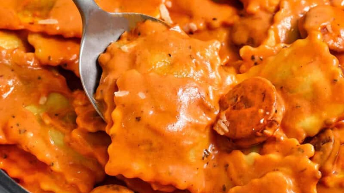 Ravioli with Tomato Cream Sauce.