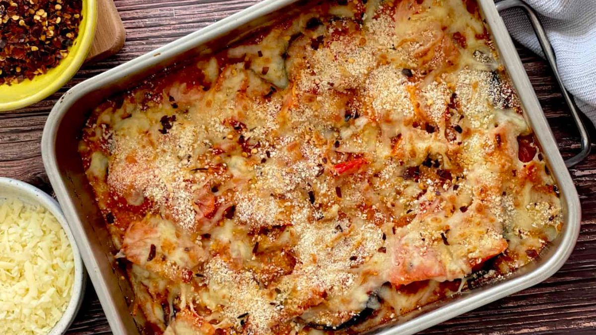 Roasted Eggplant and Red Pepper Bake.