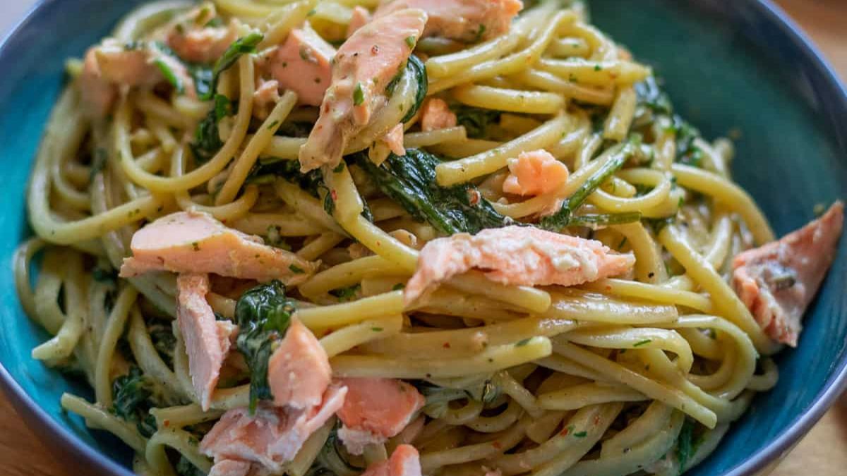 Salmon and Spinach Pasta.