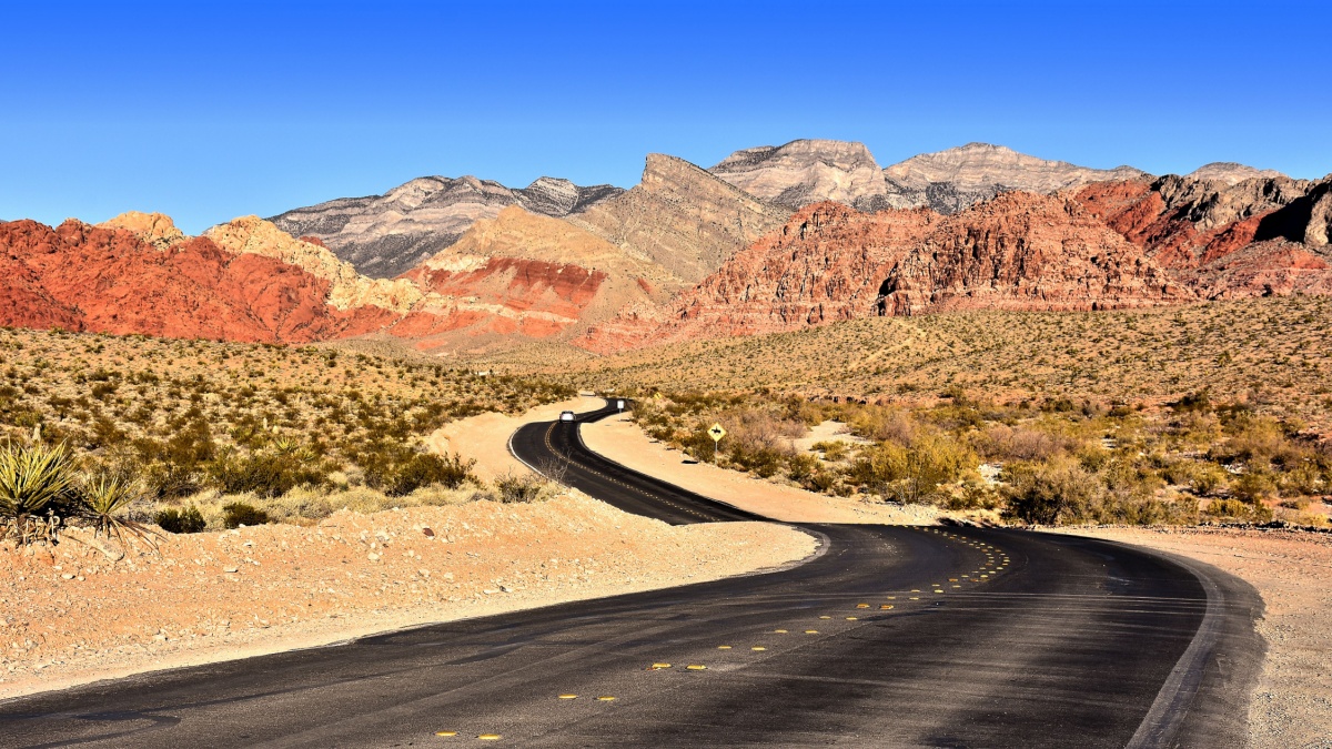 Scenic road through mountainous desert. Red Rock Canyon National Conservation Area. Nevada.