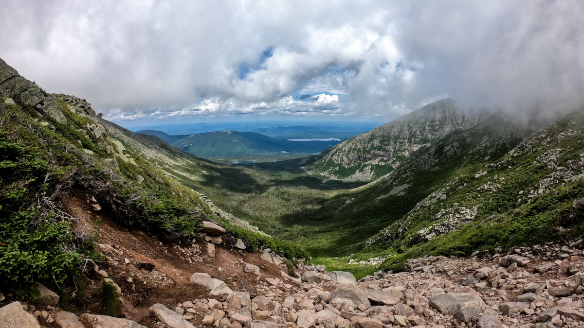 Hiking in Baxter State Park Maine Knife's Edge Trail to mount Katahdin.