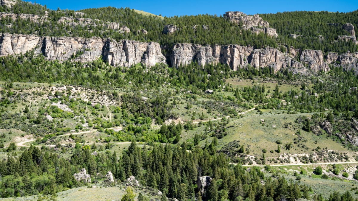 Scenery in the Bighorn Mountains near Tensleep Canyon along the Cloud Peak Skyway in Wyoming.