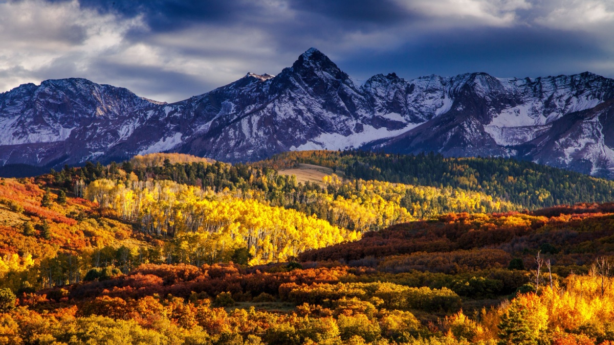 Autumn view of Colorado's San Juan Mountains seen from the Dallas Divide.