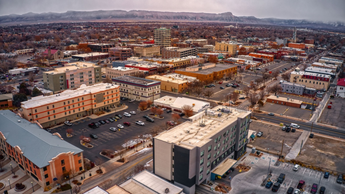 Aerial View of Grand Junction, Colorado in Winter.