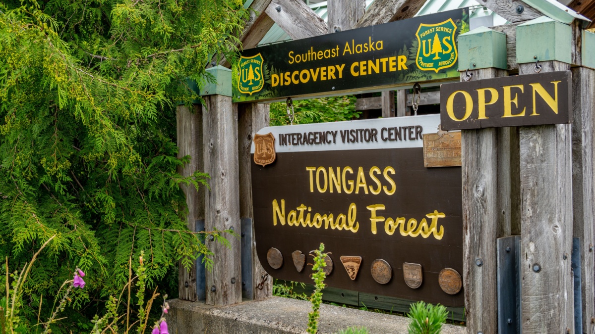Ketchikan, Alaska - July 29, 2022: Tongass National Forest sign in Ketchikan Alaska.