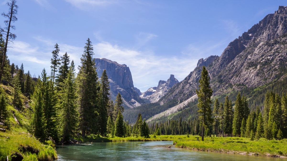 Hike in Wind River Range in Wyoming, USA. Summer season.