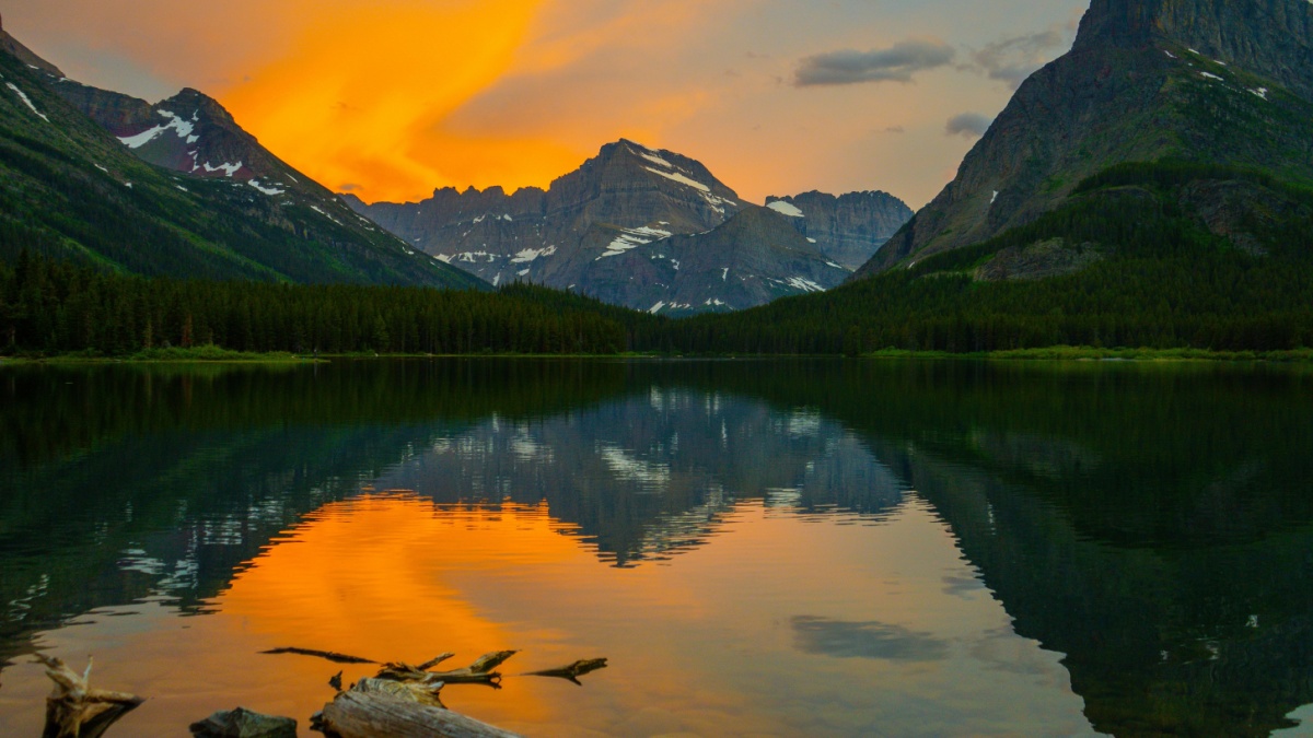 Many Glaciers - Swift Current Mountain Seen during Sunset in Glacier National Park.