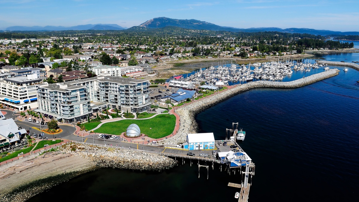 An aerial image of Sidney, Vancouver Island, BC, Canada.