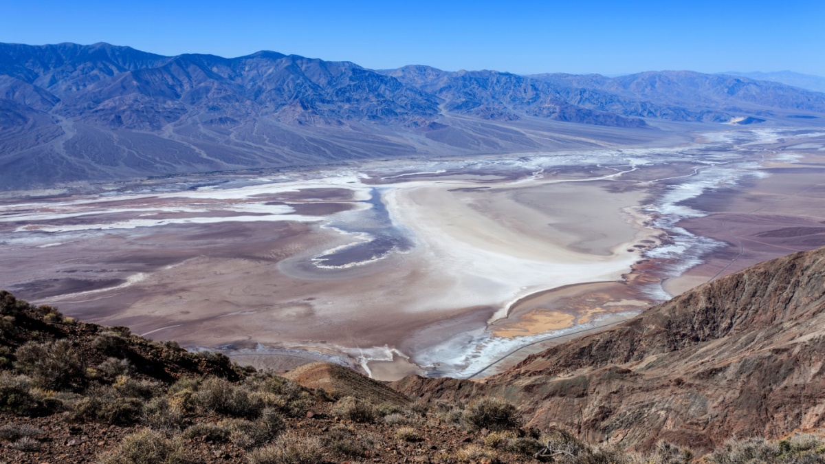 View of Badwater Basin from Dante's View in Death Valley National Park : Death Valley, CA, USA.