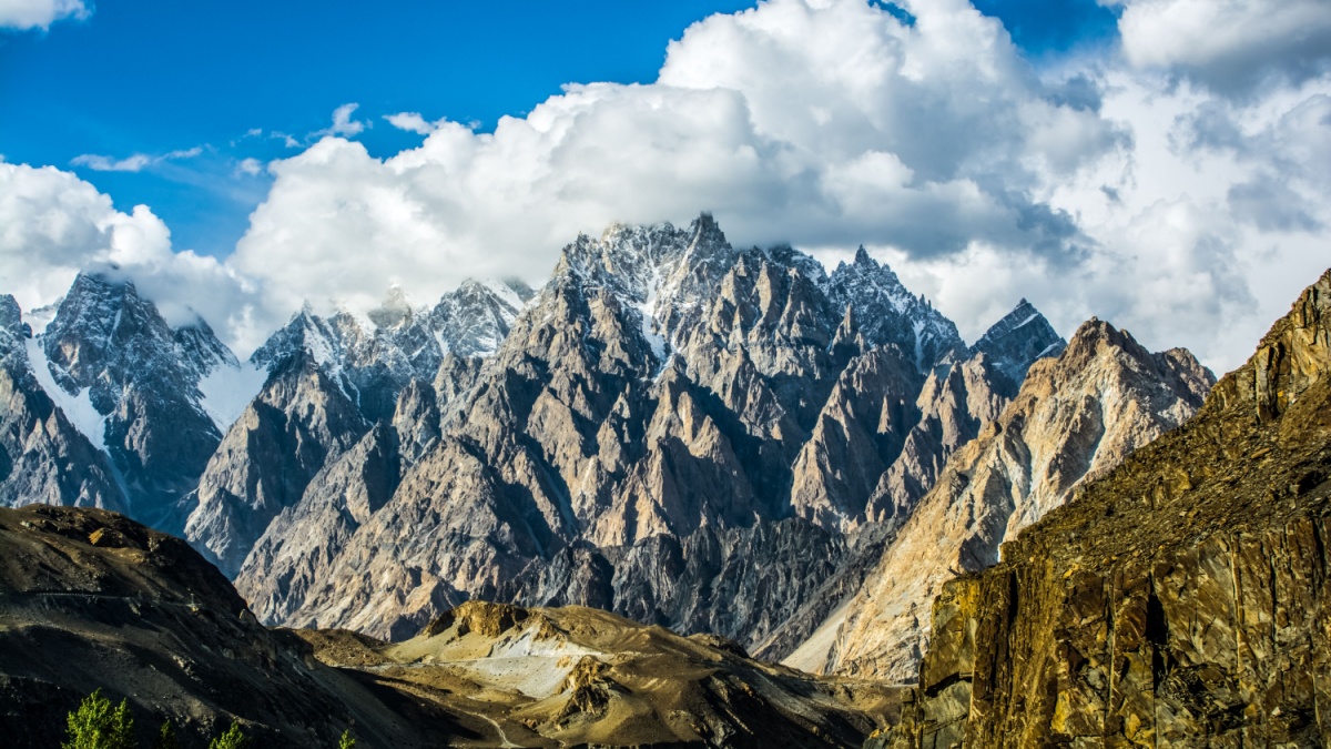 Passu Cones, also known as Passu Cathedral, 6,106m high are a series of towering peaks located in the Karakoram Range alongside the karakoram highway.