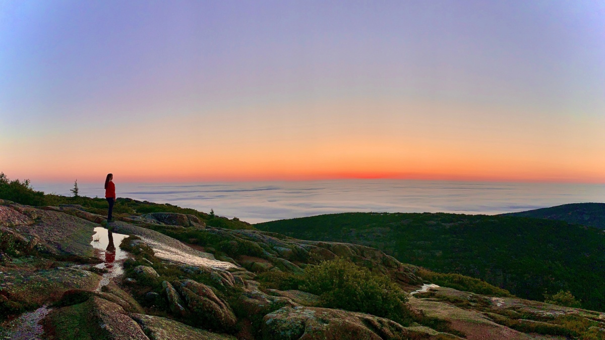 Sunrise at Cadillac Mountain in Acadia National Park Maine.