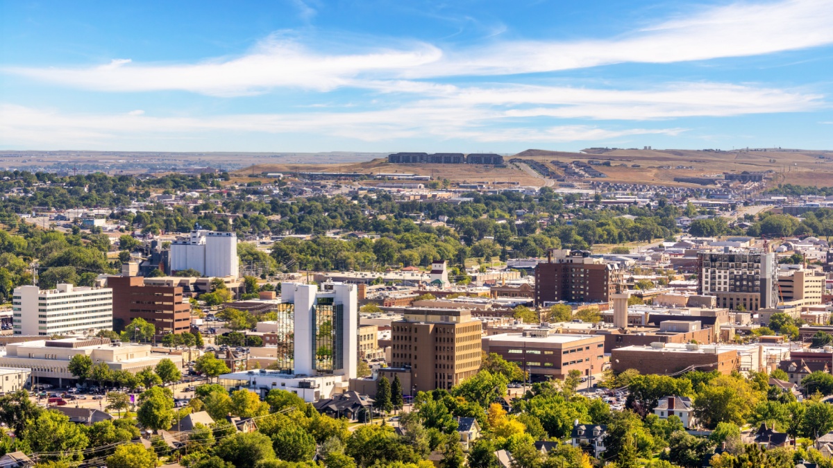 Aerial view of Rapid City, South Dakota. Rapid City is the county seat of Pennington County in South Dakota and the second most populous city in the state.